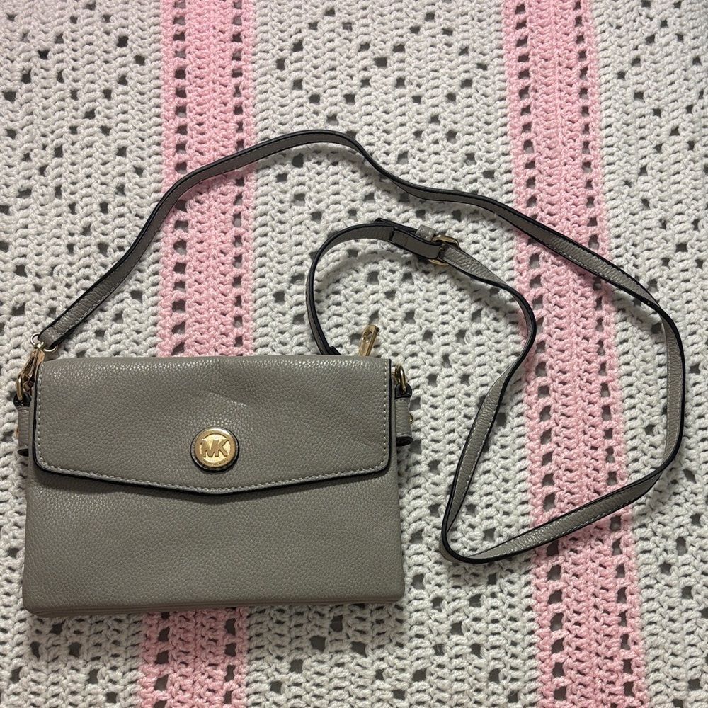 Michael Kors Gray Crossbody Bag with Gold Accents
